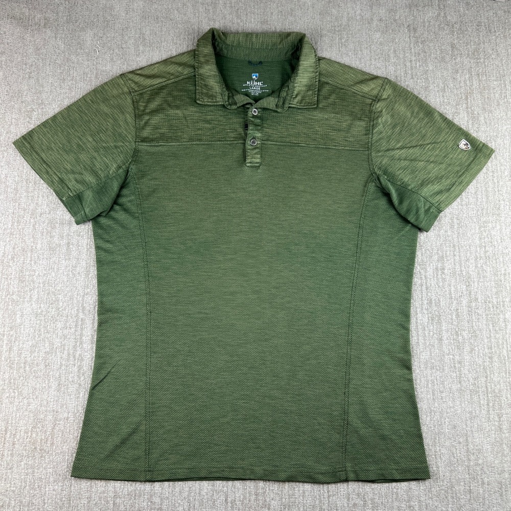 KUHL Engineered Polo Shirt Mens Large Olive Green Performance Hiking Gorpcore